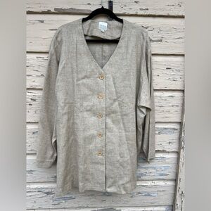 Vintage 80s 90s Moda Int’L Linen Blend Lagenlook Longline Shacket Cardigan Top